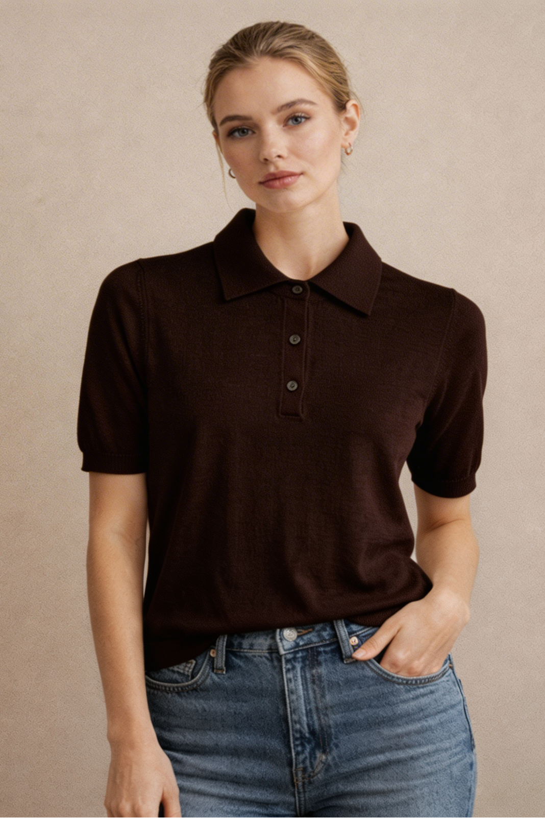 Strick-Poloshirt FENJA - cocoa