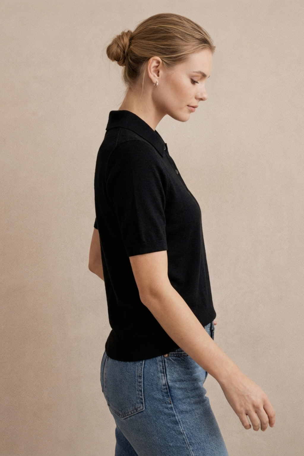Strick-Poloshirt FENJA - black